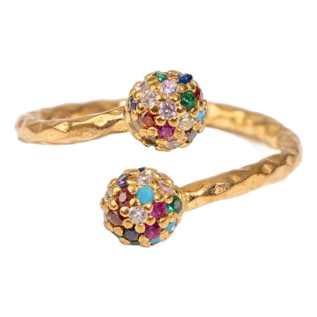 Radiant Duo Multi Gemstone & Diamond Gold Adjustable Ring, Size 8 For Sale