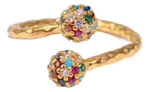 Radiant Duo Multi Gemstone & Diamond Gold Adjustable Ring, Size 8