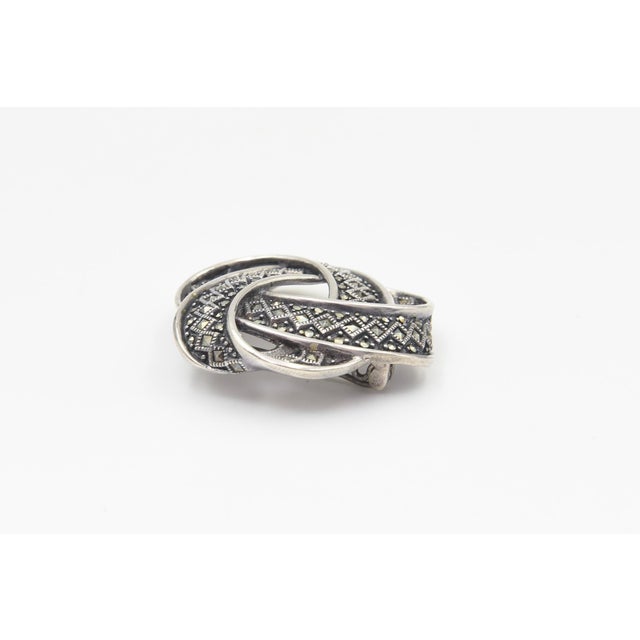 Traditional Mid 20th Century Sterling Silver Celtic Knot Brooch With Marcasite For Sale - Image 3 of 8