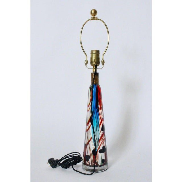 Glass Mid 20th Century Fulvio Bianconi Style Murano Blue Art Glass Table Lamp For Sale - Image 7 of 12