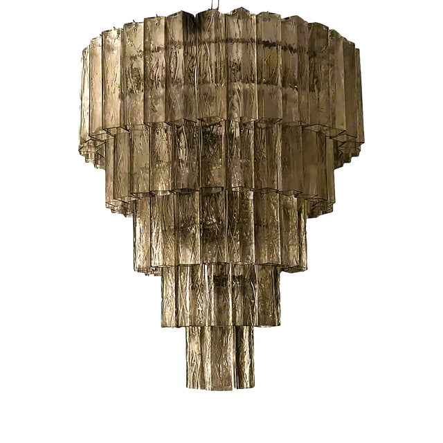 Glass Venini-Style Murano Glass Chandelier – Contemporary Square Tubes in Dark Fume For Sale - Image 7 of 7