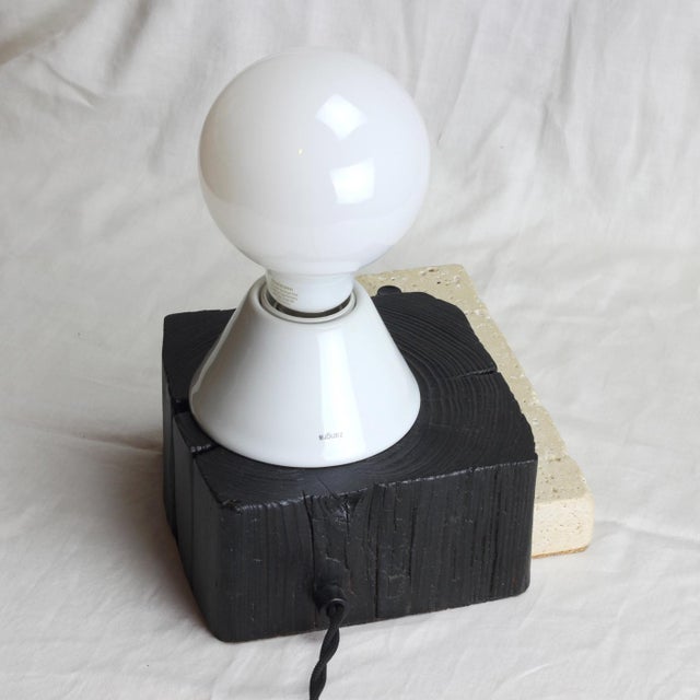 Contemporary Block Lamp - Sculptural Barn Beam and Limestone Table Lamp by Gabor Gobi For Sale - Image 3 of 8