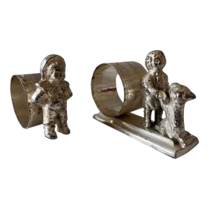 Set of 2 Antique Silver Tone Figurative Napkin Rings