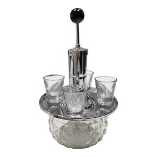 Vintage Park Sherman Co. Pump Liquor Dispenser and Shot Glasses For Sale