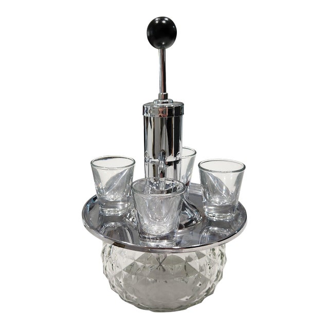 Vintage Park Sherman Co. Pump Liquor Dispenser and Shot Glasses For Sale