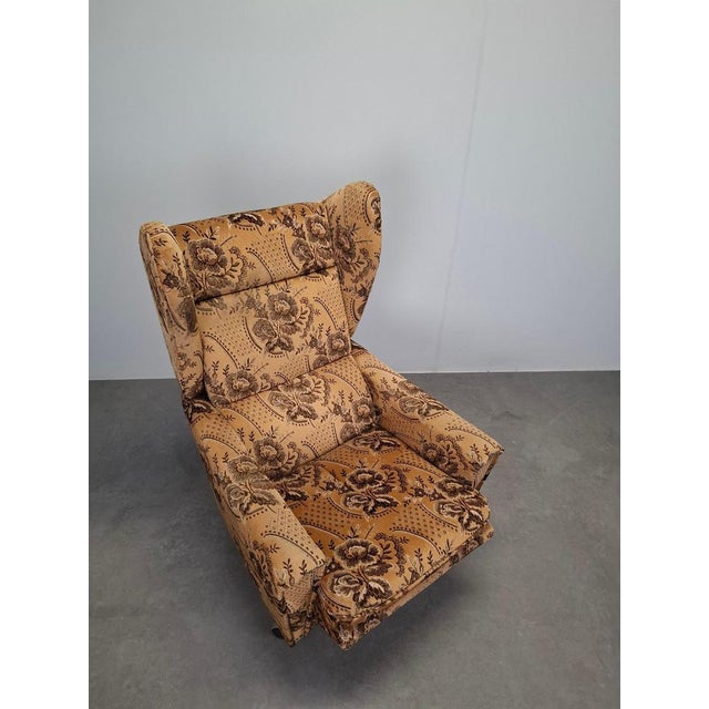 Mid-Century Czech Plush Wingback Recliner Chair, 1970s For Sale - Image 4 of 18