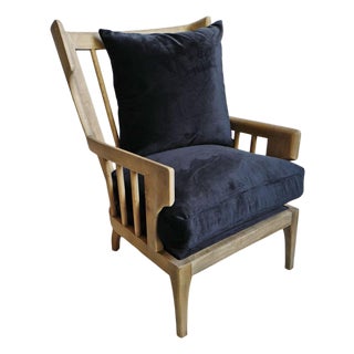 Wingback Navy Velvet Arm Chair For Sale