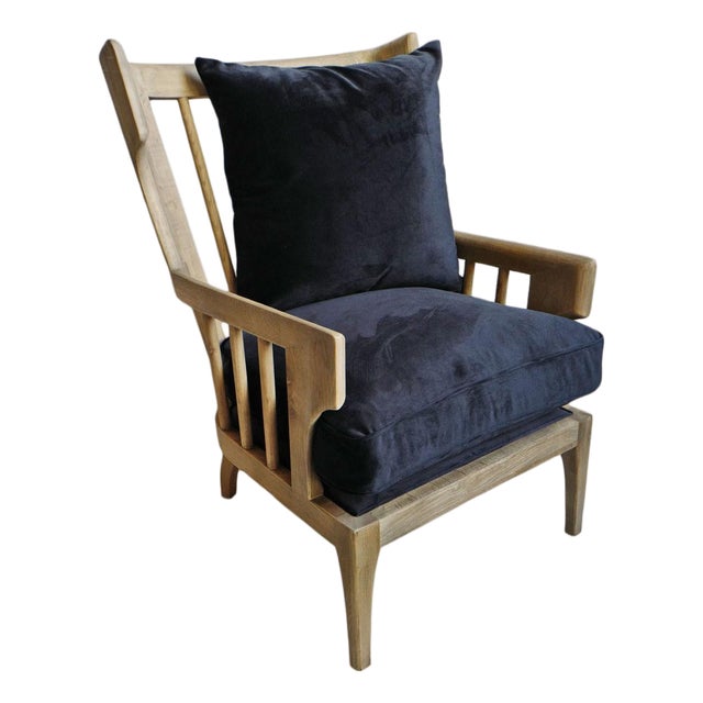 Wingback Navy Velvet Arm Chair For Sale