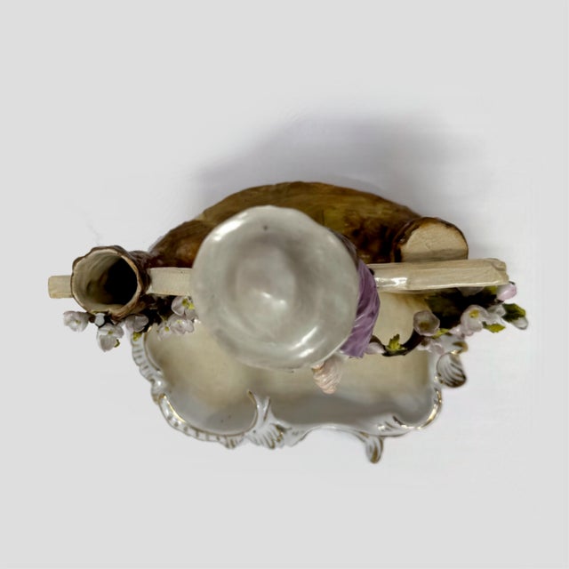 Sitzendorf German Porcelain Spill Vase Figurine – Boy Playing Flute on Fence For Sale In Houston - Image 6 of 8