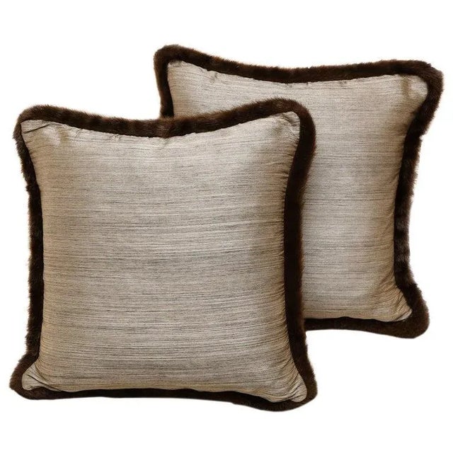 2018 Associated to the Highlands Clans From Scotland Anglo-Japanese Style Beige Fur/Silk Square Pillows by Arlene Angard - Set of 2 For Sale - Image 9 of 9