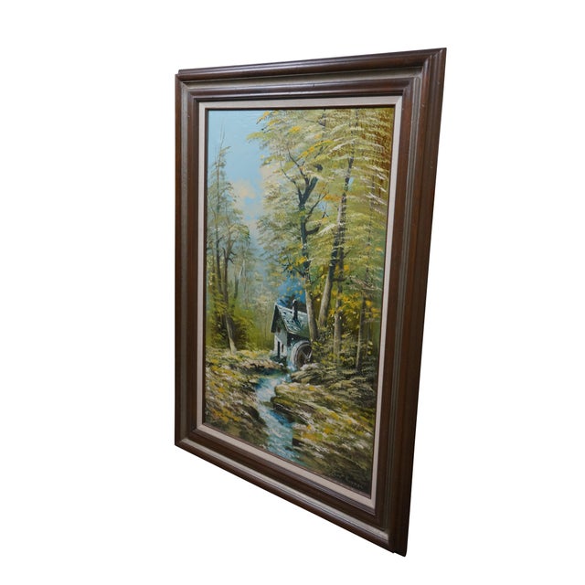 Realism Horst Hoppman German Mid Century Water Mill Landscape Oil Painting 45" For Sale - Image 3 of 12