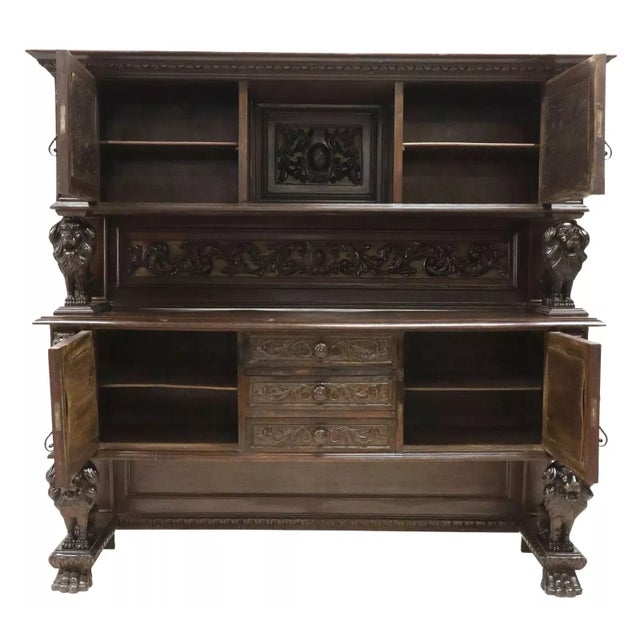 Italian Lions, Fine, Italian Ren Revival, Carved, Walnut, 1800s Antique Sideboard For Sale - Image 3 of 6