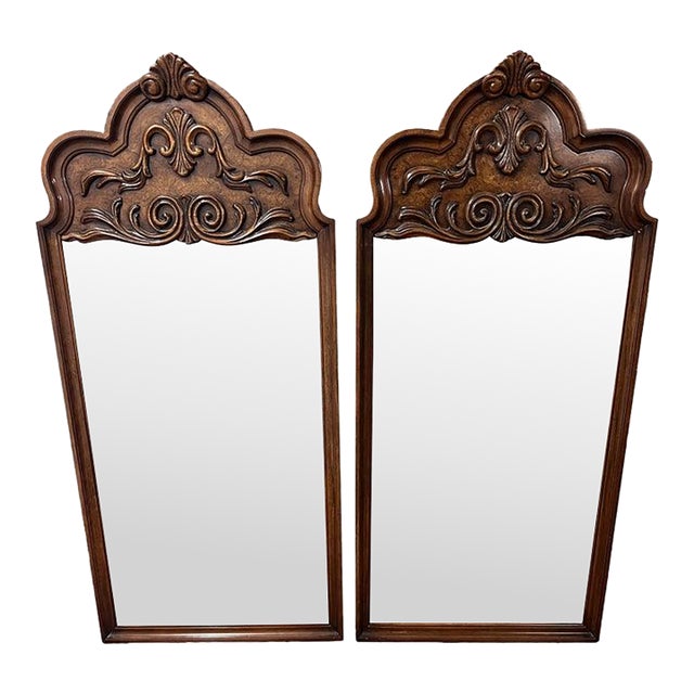 Pair of Elaborately Carved Wooden Mirrors For Sale