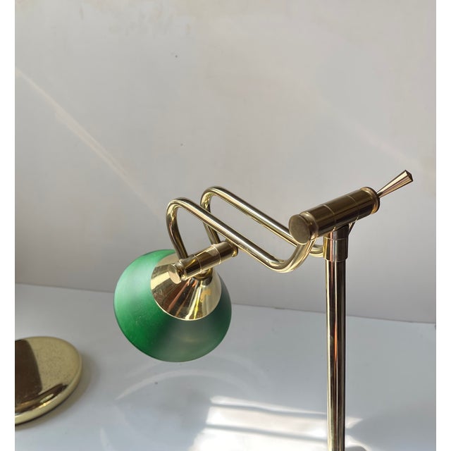 Metal Vintage Scandinavian Bankers Desk Table Lamps in Brass and Green Glass, 1990s, Set of 2 For Sale - Image 7 of 12