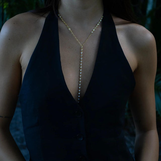 Starlight Elegance Diamond Y Gold Necklace For Sale - Image 4 of 9