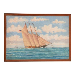 Carll Tucker's Three-Masted Schooner Migrant W/ Nycc Burgee 1944 For Sale