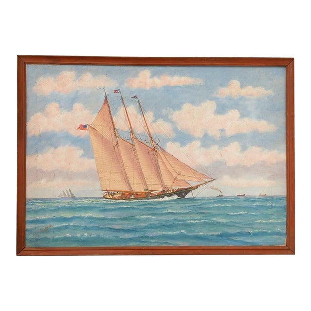 Carll Tucker's Three-Masted Schooner Migrant W/ Nycc Burgee 1944 For Sale