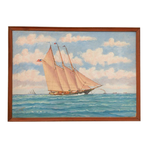 Carll Tucker's Three-Masted Schooner Migrant W/ Nycc Burgee 1944