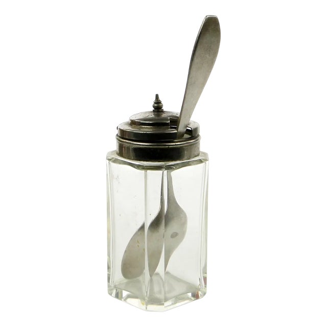 German Biedermeier Mustard Jar with Spoon, 1930s, Set of 2 For Sale