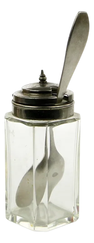 German Biedermeier Mustard Jar with Spoon, 1930s, Set of 2