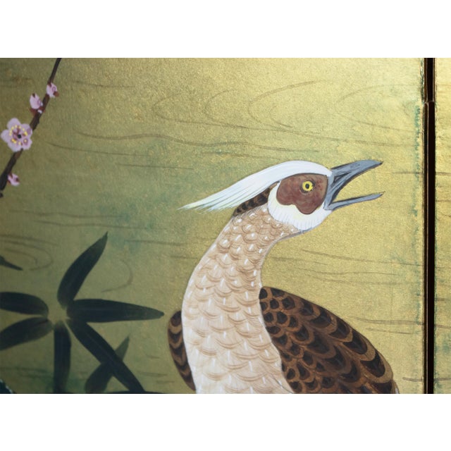"Cherry Blossoms and Golden Birds" by Ransetsu, Heisei Era Japanese Byobu Screen For Sale - Image 9 of 18