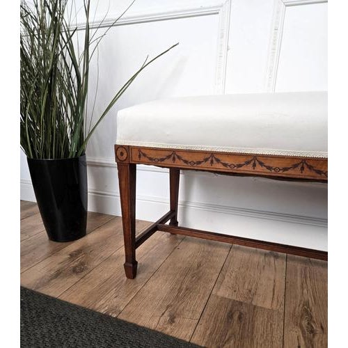 Wood Neoclassical Italian Wooden Inlay Upholstered Bench, 1950s For Sale - Image 7 of 9
