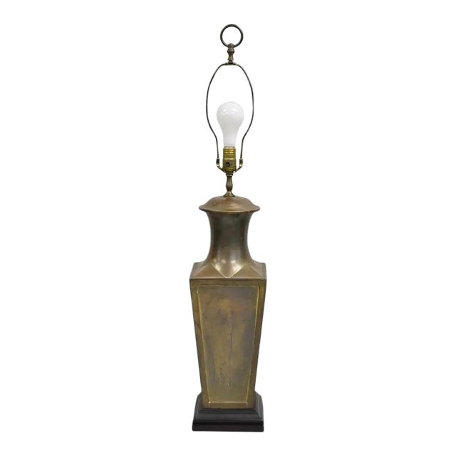 Mid Century Vintage Chinoiserie Brass Square Jardiniere Table Lamp Wildwood For Sale