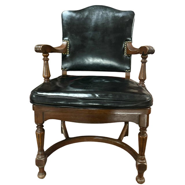 1920s Antique Black Leather Collectible Armchairs by Colonial Chair Company Made in the Chicago Loop - Circa 1920 - A Pair For Sale - Image 5 of 9