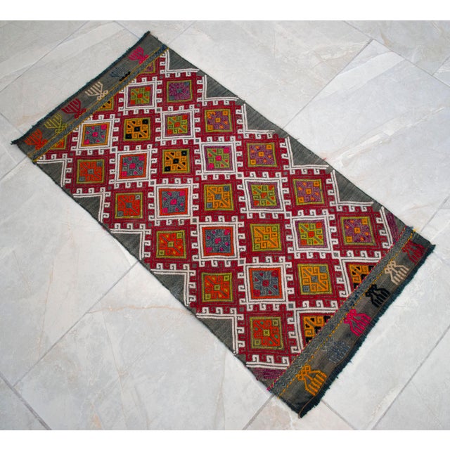 Gray 1960s Hand-Woven Braided Weave Turkish Jajim Kilim Rug 18"x35" For Sale - Image 8 of 12