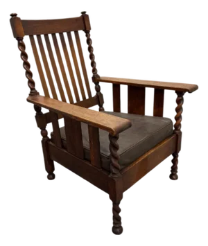 Antique Arts & Crafts, Original Stickley Brothers, Oak, Slat Back, Very Rare Barley Twist Stiles & Legs Lounge Chair. Labeled and Stamped