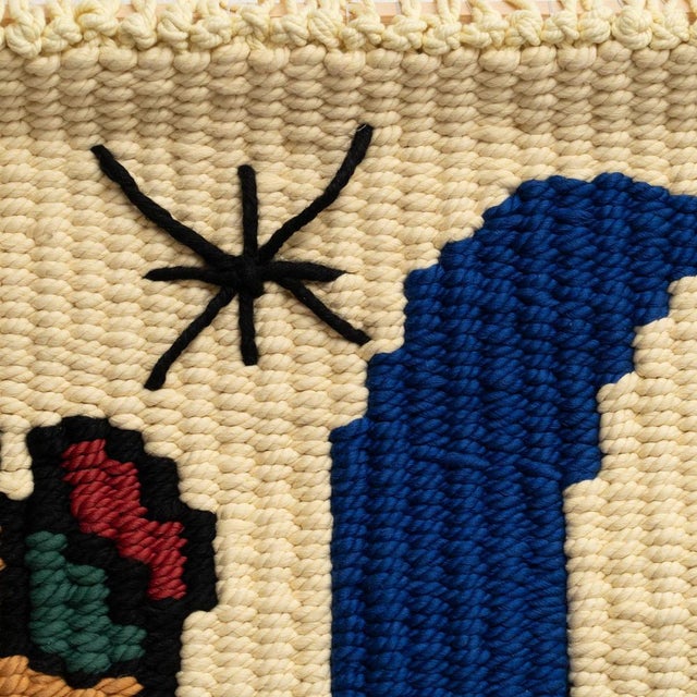 Wood After Joan Miró, Mid Century Modern Color Tapestry, 1970, Cotton & Wool For Sale - Image 7 of 15