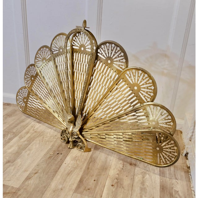 French Folding Brass Fan Fire Screen, 1890s Chairish