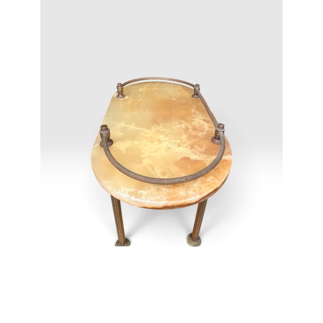 Vintage Hollywood Regency Brass & Onyx Two-Tier Console Table With Gallery Rail For Sale In West Palm - Image 6 of 8