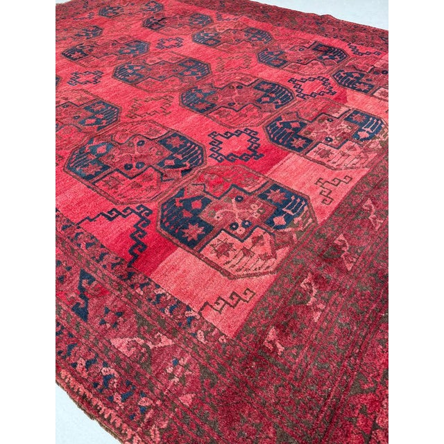 Persian PLUSH Vintage Tribal Carpet Bold Elephant Foot Pattern in Rich Reds & Watermelon Abrash Rug 7.2 x 9 For Sale - Image 3 of 6