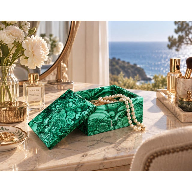 Malachite Box Butterfly and Lake Italian Crafted Gemstone Box For Sale - Image 4 of 18