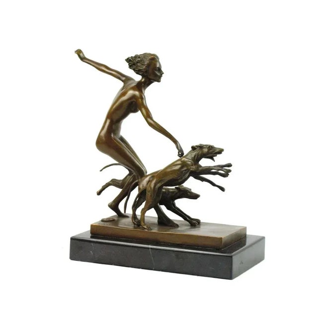 1920s Josef Lorenzl, Art Deco Female Nude with Dogs, 1920s, Bronze on Marble Base For Sale - Image 5 of 10