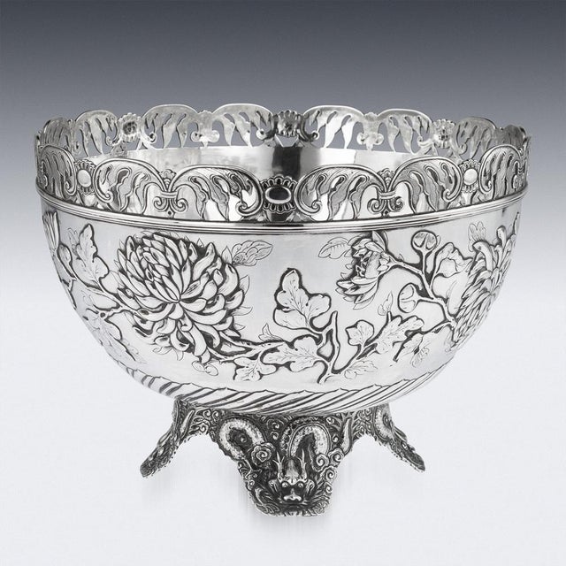 Antique Hong Kong Chinese Solid Silver Bowl from Wing Cheong, 1890s For Sale - Image 14 of 16