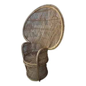 Vintage Palm Beach Tropical Braided Rattan Wicker Peacock Fan Back Chair