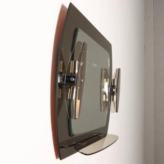 Vintage Wall Mirror with Wall Lamps in Glass, Italy, 1960s For Sale - Image 11 of 12