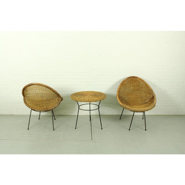 Vintage Italian Rattan Basket Chairs and Bistro Table Set, 1960s, Set of 3 For Sale - Image 11 of 18