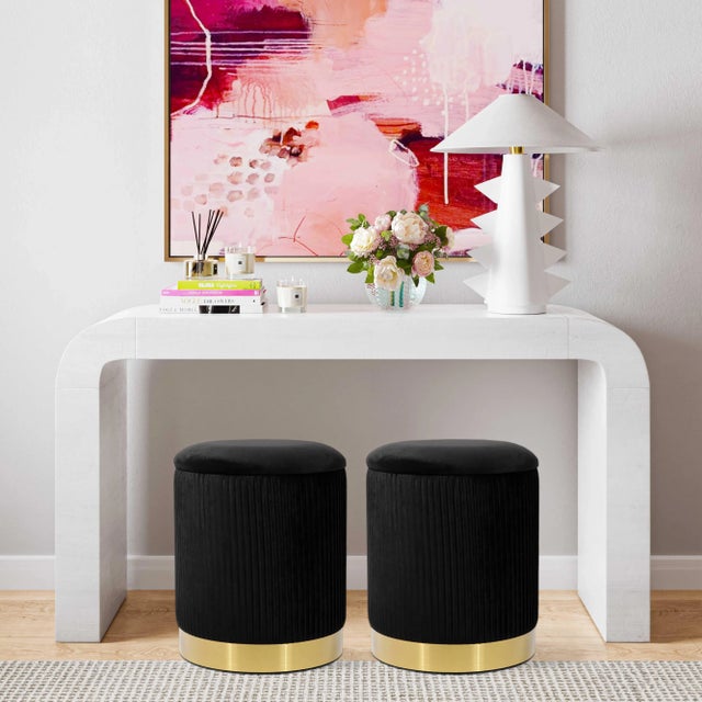 Wood Zoe Black Velvet Storage Ottoman For Sale - Image 7 of 8