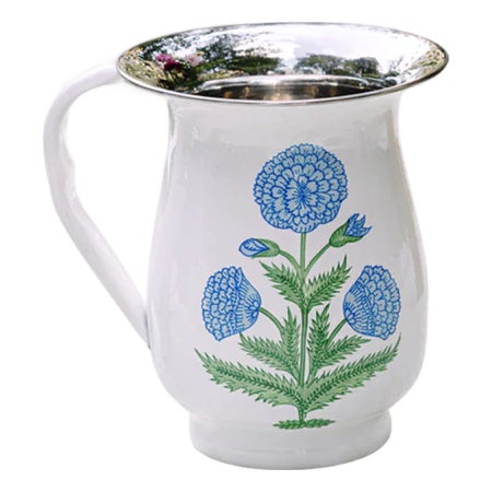 Contemporary Blue Poppy Enamelware Pitcher For Sale