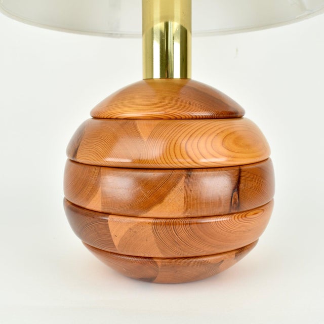 Brown Modernist Pine Wooden Table Light, 1970s For Sale - Image 8 of 12