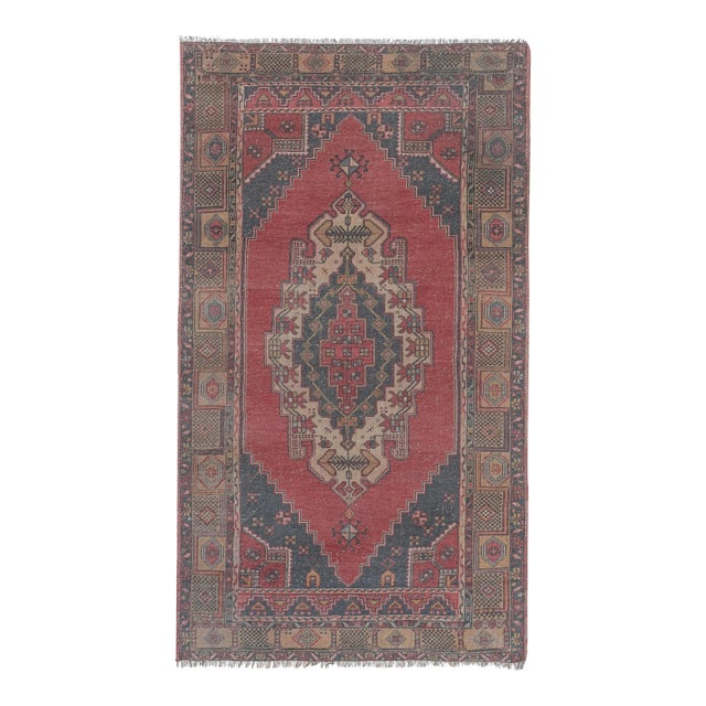 Vintage Faded Red Turkish Oushak Rug For Sale