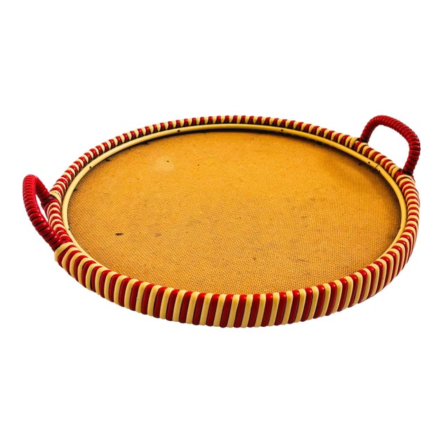 Mid Century German Woven Circular Tray For Sale