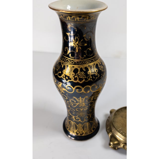19th Century Chinese Mirror Black Vase With Gilt Decoration, Kangxi Mark For Sale - Image 12 of 18