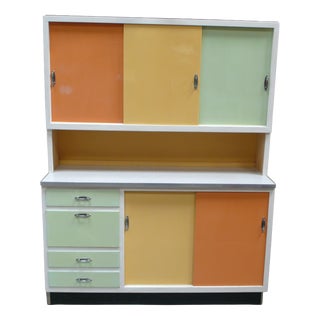 Vintage German Kitchen Cabinet with Sliding Doors in Multi Colors, 1950s For Sale