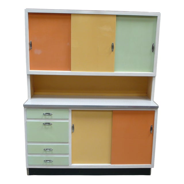 Vintage German Kitchen Cabinet with Sliding Doors in Multi Colors, 1950s For Sale
