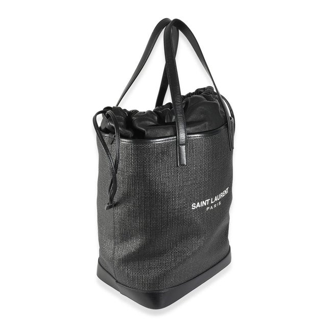 Boho Chic Black Linen Canvas Teddy Shopping Bag For Sale - Image 3 of 7