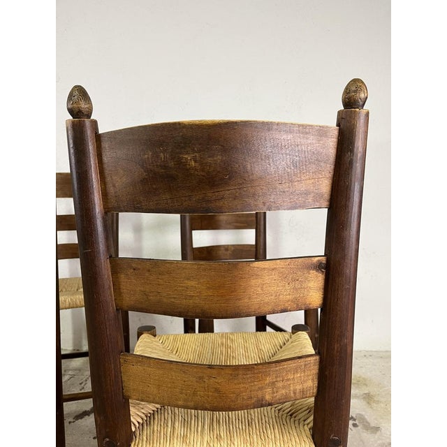 Brutalist Italian Wooden and Straw Chairs, 1970s, Set of 6 For Sale - Image 4 of 9